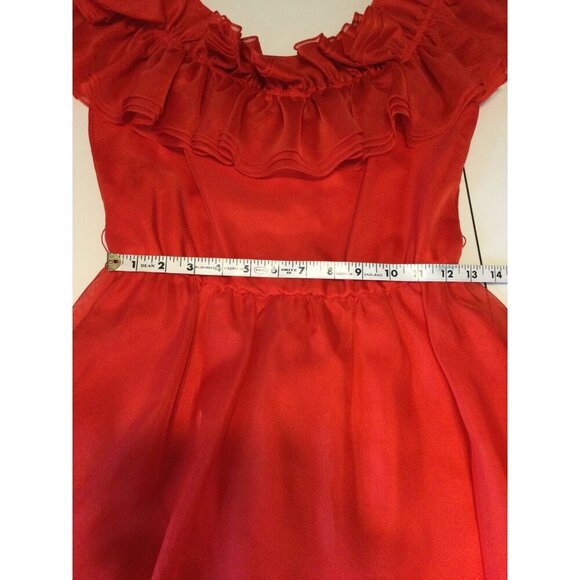 Vintage Lilli Diamond Women's Ruffled Neck Fit & Flare Dress Formal Red Size 2 - Picture 6 of 8